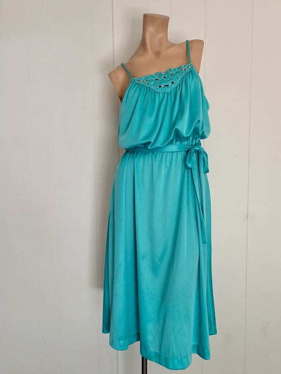 Vintage Dresses & Skirts - VTG 1970s Blue Disco Dress w Bolero Jacket Sz L